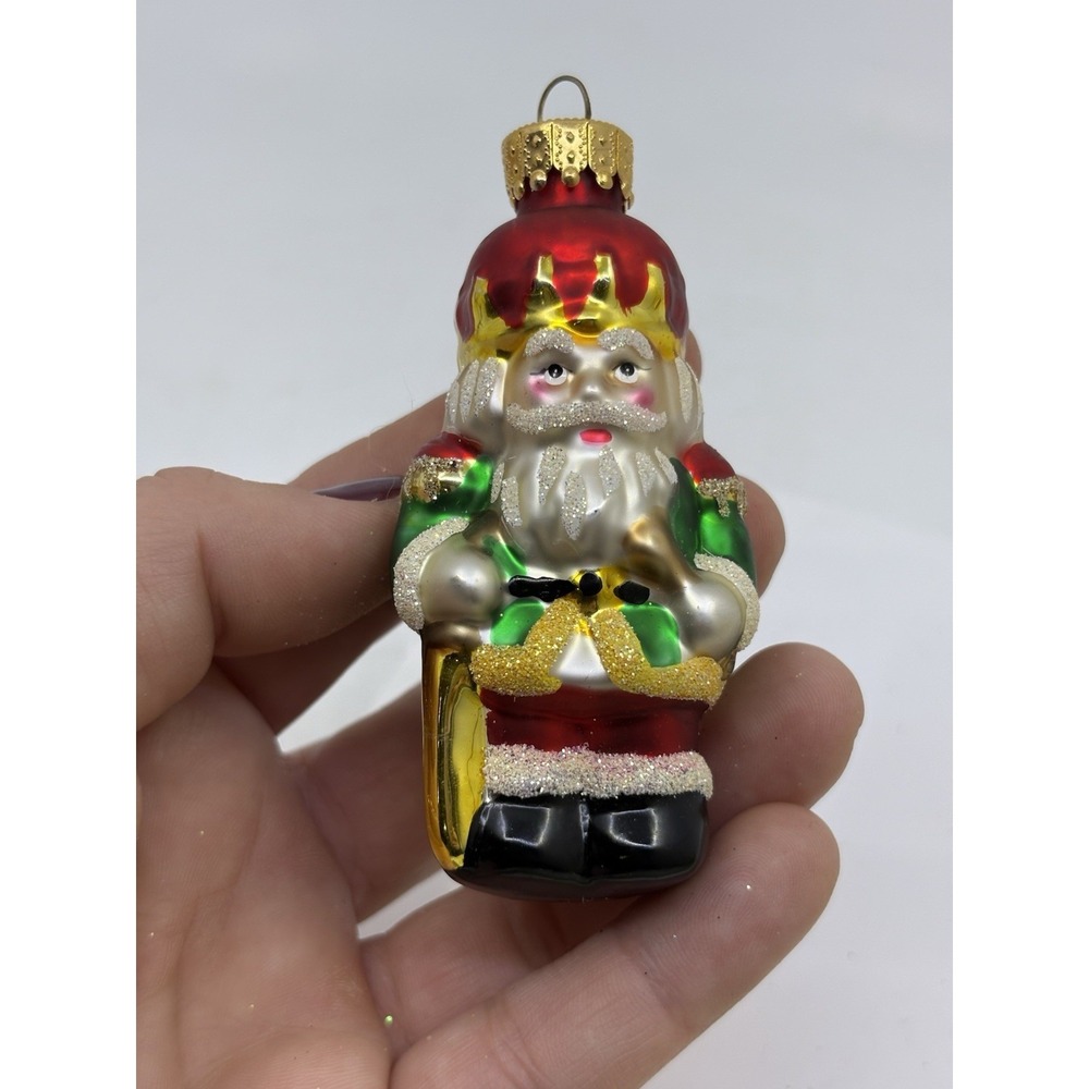 Vtg Glass Blown Christmas Nutcracker Santa  Green Ornament